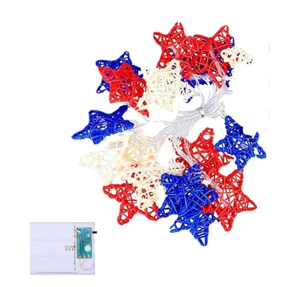 2 Sets of Red White & Blue Star Shape LED String Lights Memorial Day 4th Of July - Picture 5 of 8